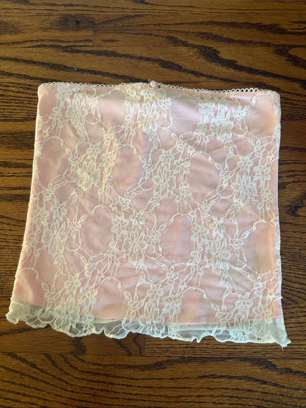 Edikted Pink Lace Bandeau Tube Top with Cream Lace Overlay